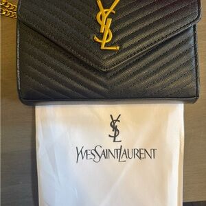 NEW Inspired Black Quilted Chain Wallet/Purse/Clutch with gold hardware